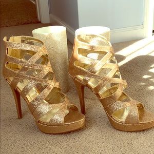 Sparkly gold 5 inch heels